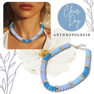 Blue Ombre Beaded Gold Resin Disc Clear Day Boho Classic Statement Necklace NEW